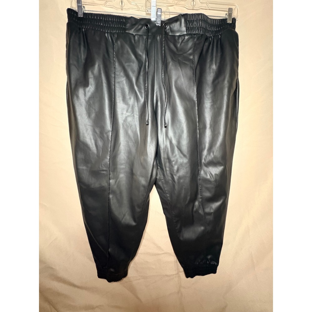 Terra & Sky Black Faux Leather Joggers Plus Size 4X 28W-30W Drawstring Pants